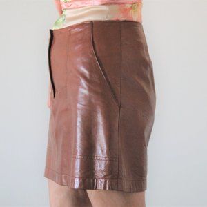 DKNY Burnt Umber Soft Leather Mini Skirt Size 8